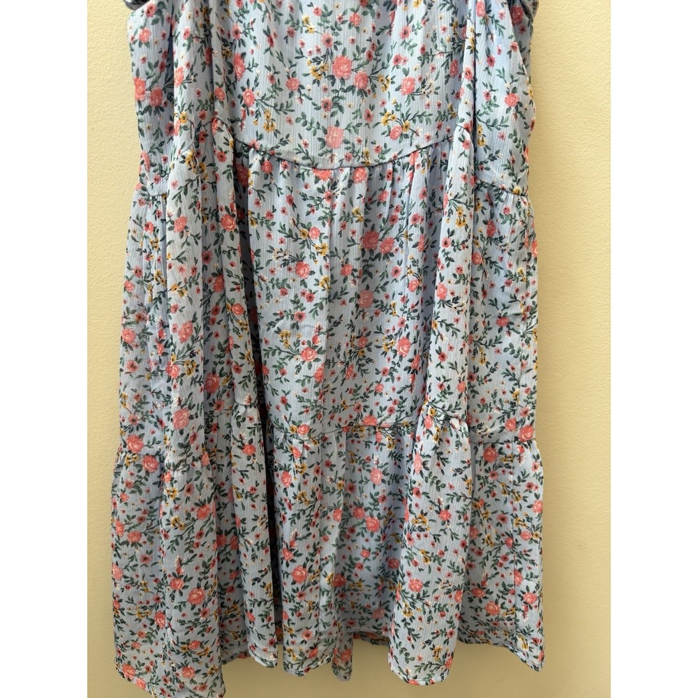 Altar'd State Blue Pink Floral Ruffle Layered Dress Size 8 - Picture 2 of 9